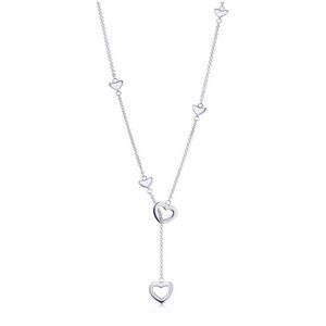 Tiffany & Co. Elsa Peretti Silver Heart Station Lariat Silver 925 Necklace